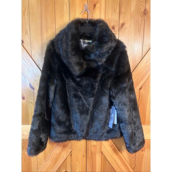 Jennifer Lopez Lined Faux Fur Black Jacket NWT Size Medium (5682) - Picture 1 of 7